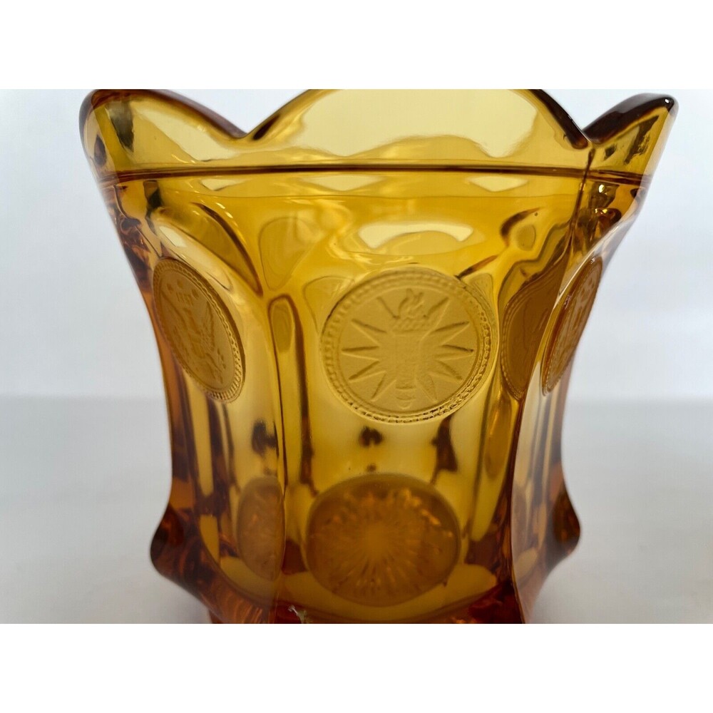 Vintage Fostoria Coin Amber Glass Lidded 1887 Candy Dish Liberty Torch Eagle USA - Picture 8 of 9